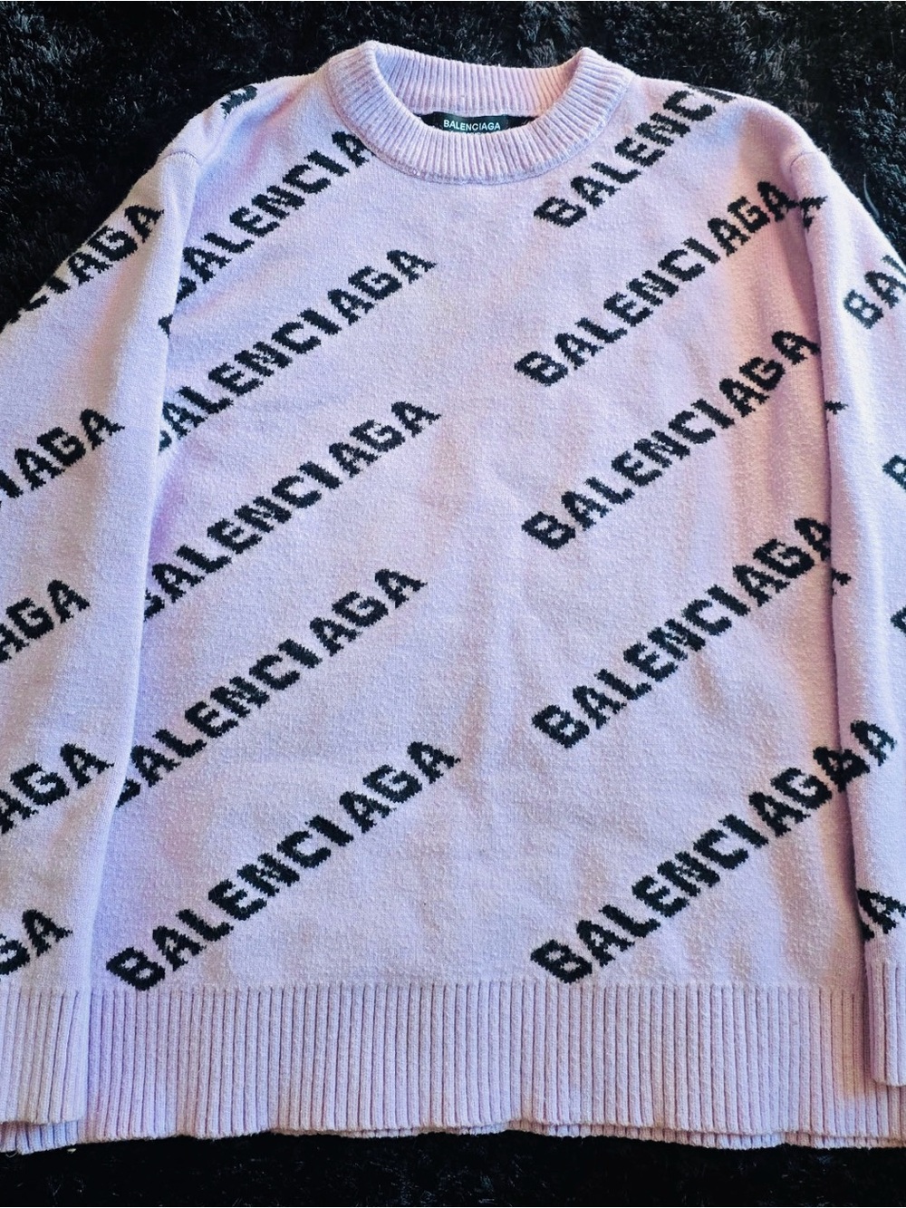 Balenciaga Lavender Logo Crewneck Sweater with Black Print